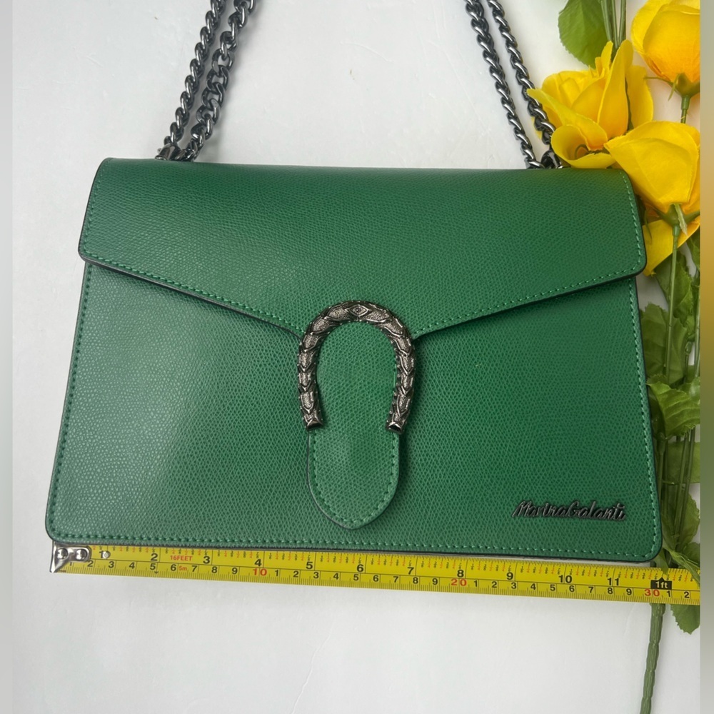 Emerald Green Structured Shoulder Bag with Chain Strap - Picture 5 of 11